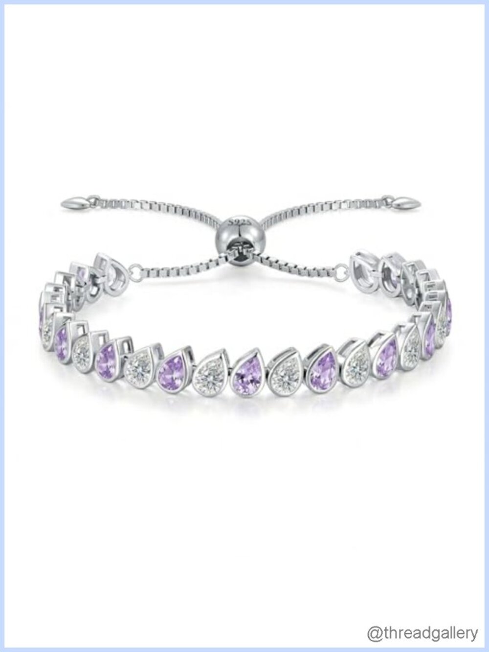 Pear Cut Sterling Silver Tennis Bracelet Adjustable Gift for Her